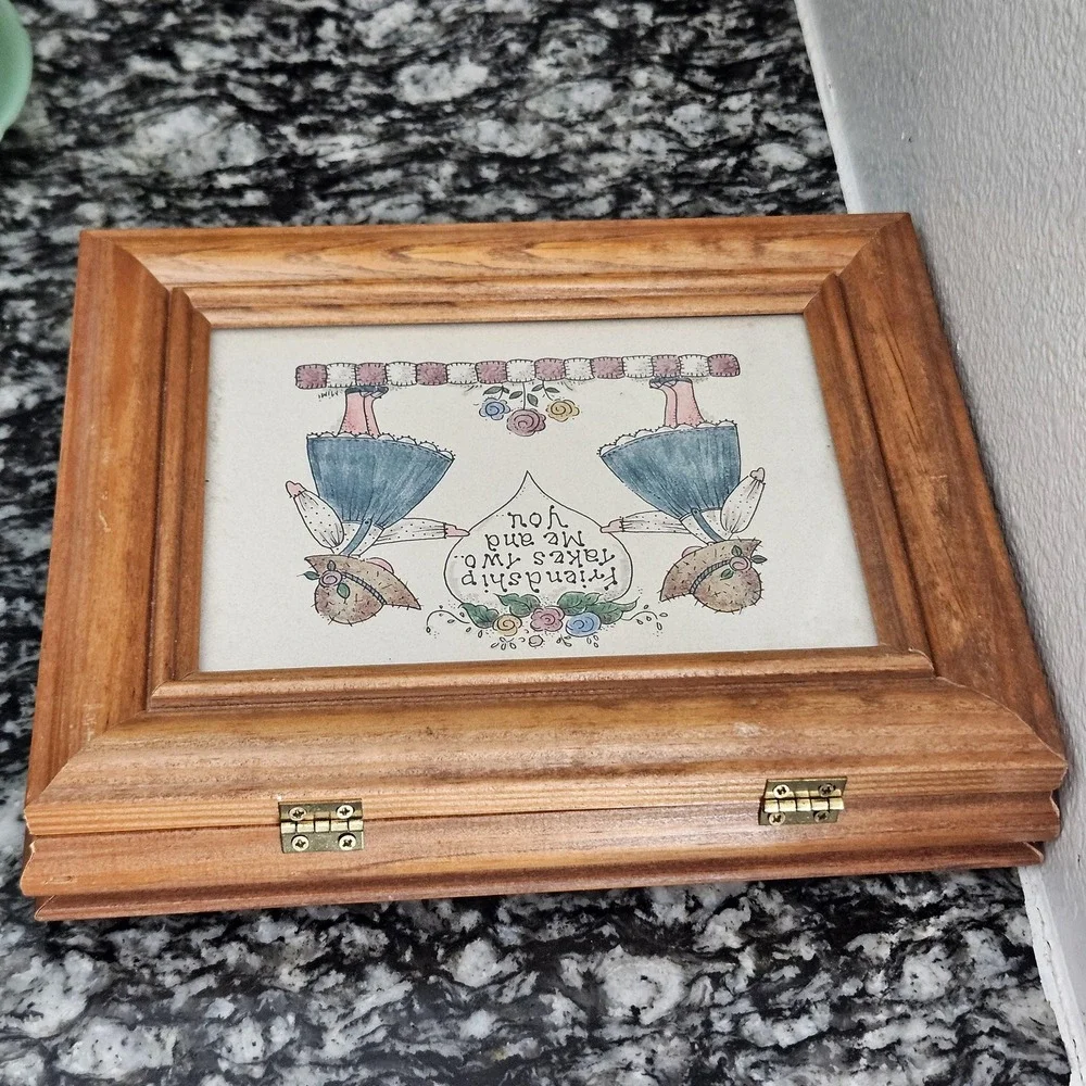 Vintage Mimi Wooden Framed Jewelry Box Friendship takes‎ Two Me & You